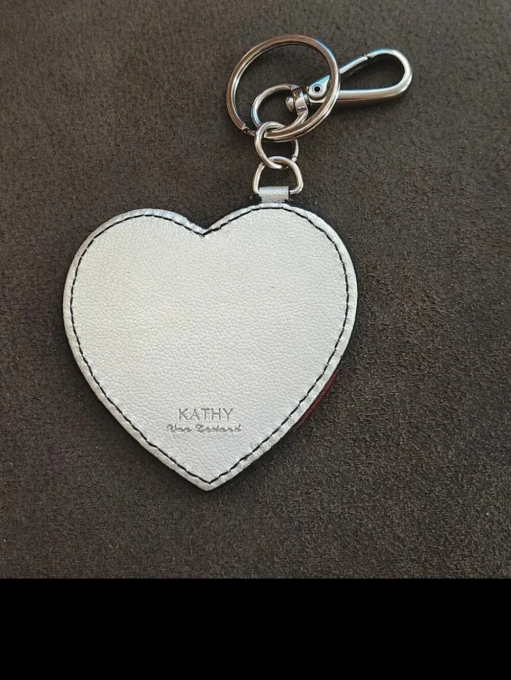 Early 2000s Kathy Van Zeeland Studded Leather Heart Purse Charm Keychain.